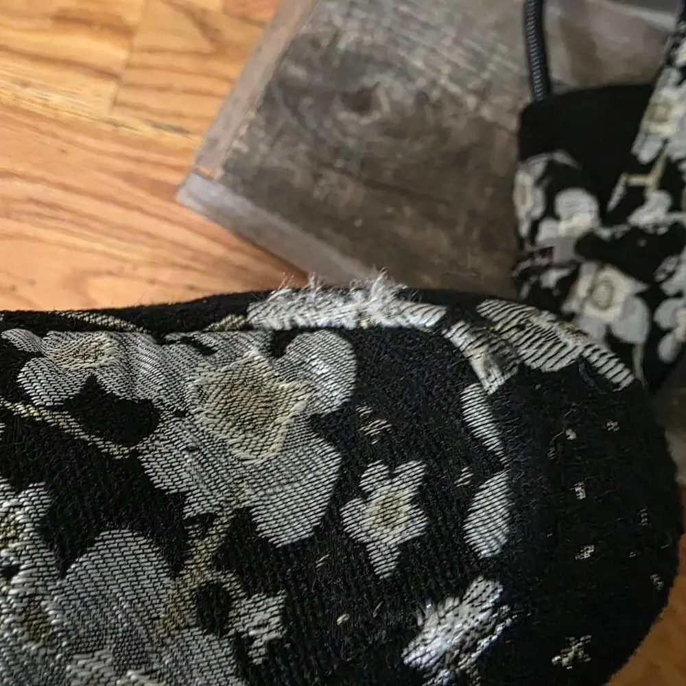 Indigo Rd. Black Floral Brocade Loafers Silver Chain Detail Size 7M